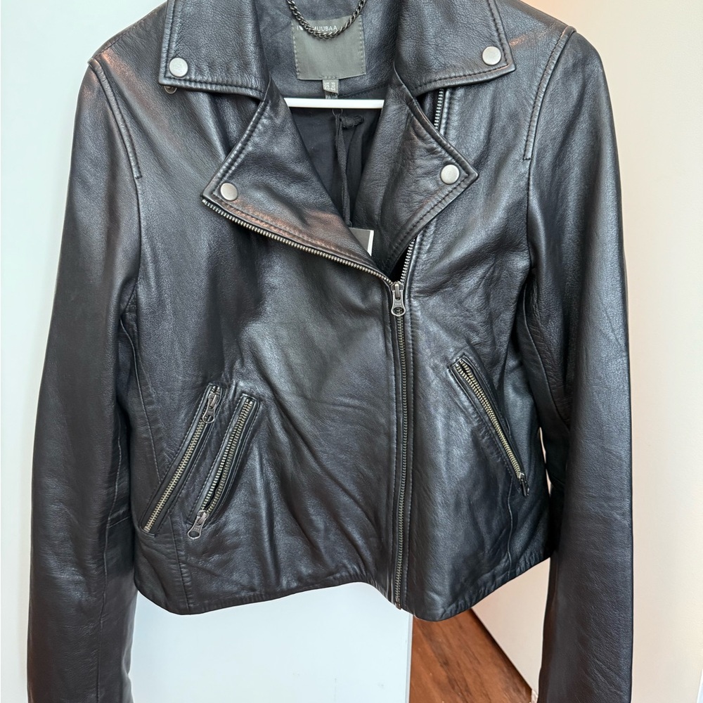 Muubaa Anthropologie Classic Black Leather Biker Jacket US 12 NWT! $795